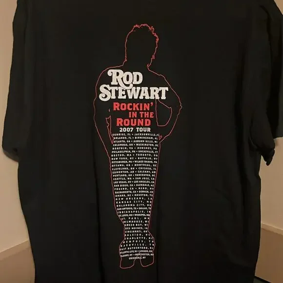 Rod Stewart Concert T-Shirt Men's Size L Large Double-Sided Tour 2007 Black - Picture 3 of 3
